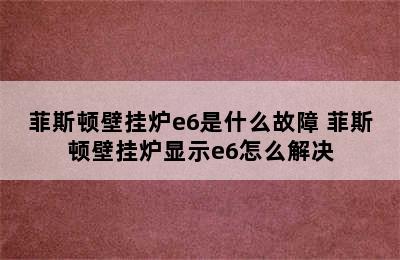 菲斯顿壁挂炉e6是什么故障 菲斯顿壁挂炉显示e6怎么解决